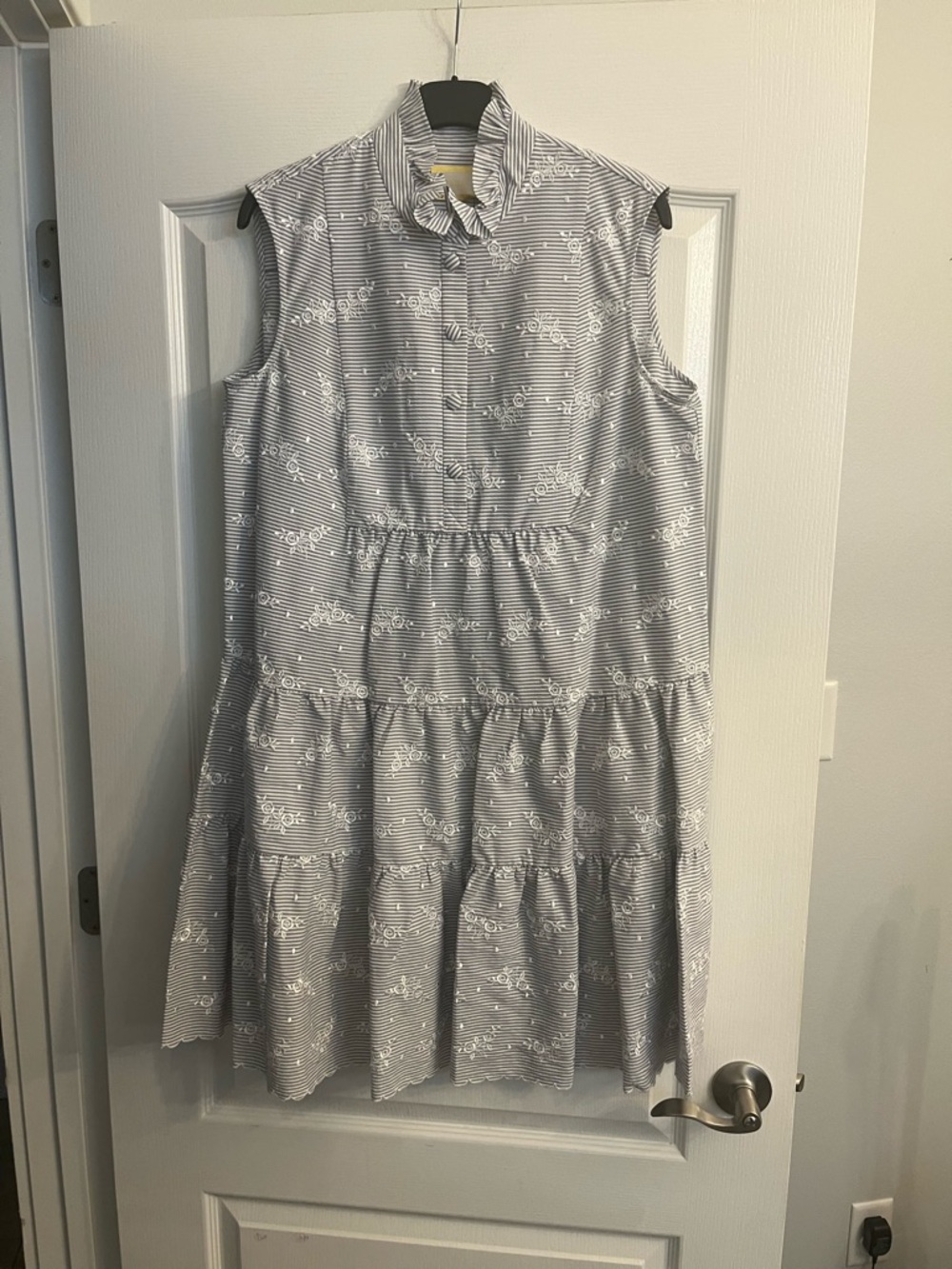 ERDEM Blue & White Sleeveless Tiered Shirt Dress
